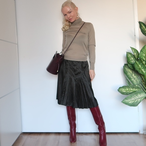 98% Silk ADEC 2 Polka Dot Midi Pleated Skirt Size 8 - Picture 1 of 8